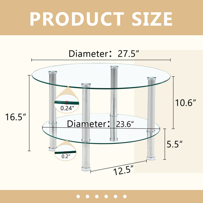 Contemporary Minimalist Double Layer Tempered Glass Coffee Table