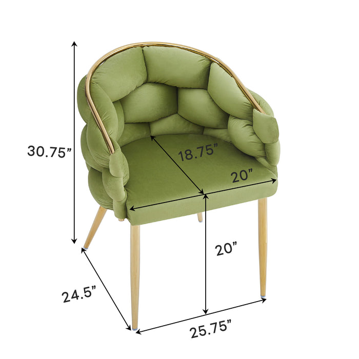 Luxury Handmade Accent Chair (Set of 2) With Gold Legs, Modern Green Velvet Armchair For Living Room And Bedroom - Green