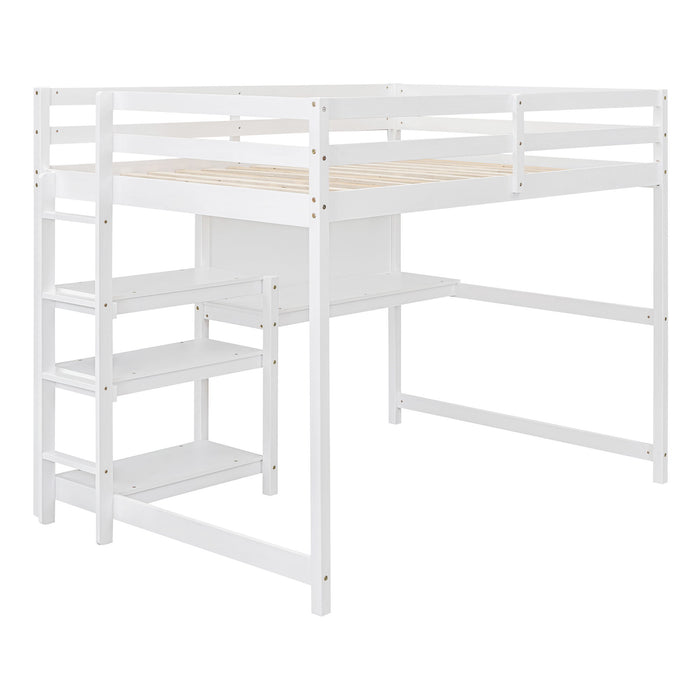Loft Bed With Shelves, Desk And Writing Board