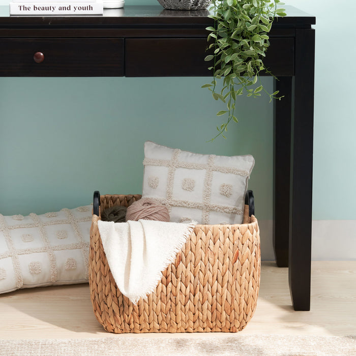 Rectangular Multi Purpose Water Hyacinth Woven Wicker Baskets With Handles - Natural / Brown
