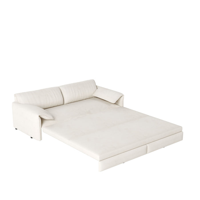 Queen Pull Out Sofa Bed, 3 In 1 Convertible Sleeper Sofa With Side Storage For Living Room - Beige