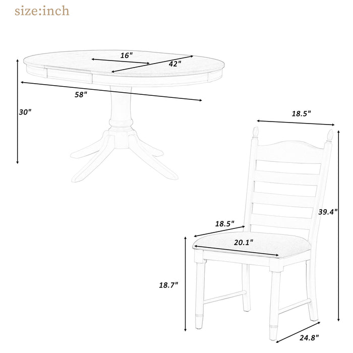 5 Piece Retro Functional Dining Table Set With Extendable Round Table And Upholstered Chairs
