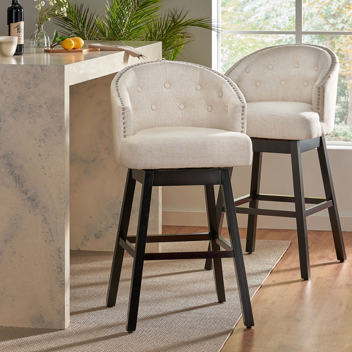 Mellifluous - 360 Degree Swivel Bar Stool With Stunning Nailhead Trim, (Set of 2)