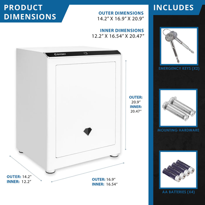 Diamond 2.4 Cu. Ft Touchscreen Biometric Keypad Security Safe - White