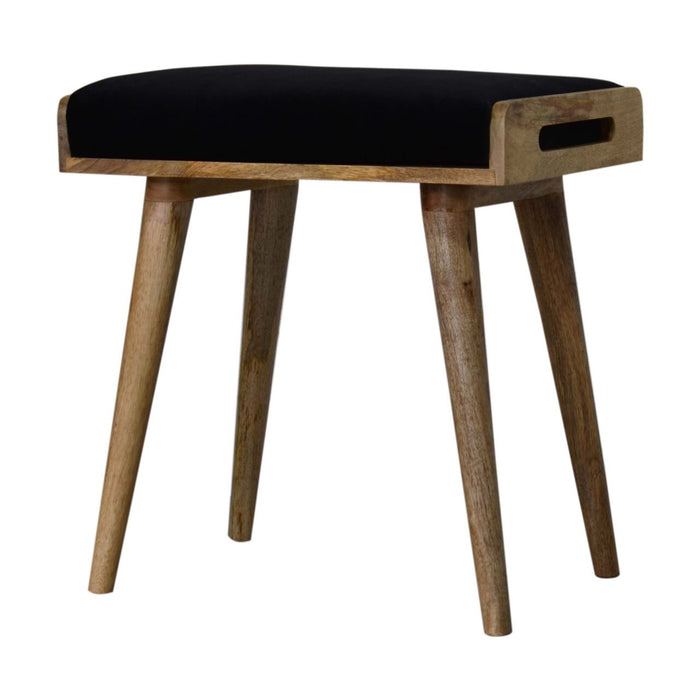 Velvet Tray Style Footstool - Black