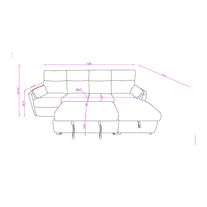 Sleeper Sofa With Storage Chaise - Grey