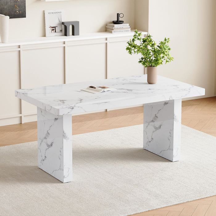 Luxurious Marble Pattern Dining Table With Subtle Elegance And Sturdy Design - White