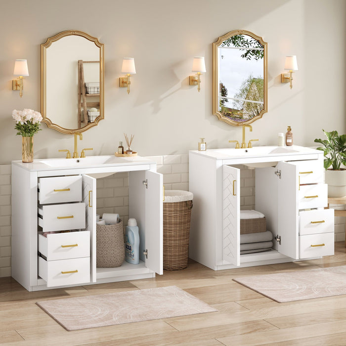 Modern Bathroom Vanity With Ceramic Sink, Freestanding Set With Drawers And Soft-Closing Doors