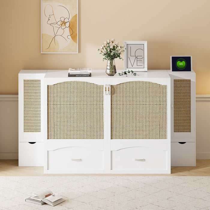 Murphy Wall Bed With Drawer And Rattan Decoration