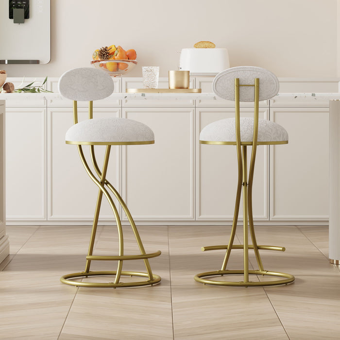 Round Print Bar Stools Upholstered Chairs For Kitchen (Set of 2)