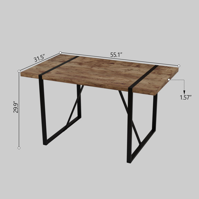 Modern Rural Industrial Dining Table, 55" Rectangular Wood With Metal Legs, Seats 4 - 6 - Wood