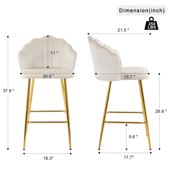 Elegant Shell Shape Velvet Bar Chair (Set of 2)