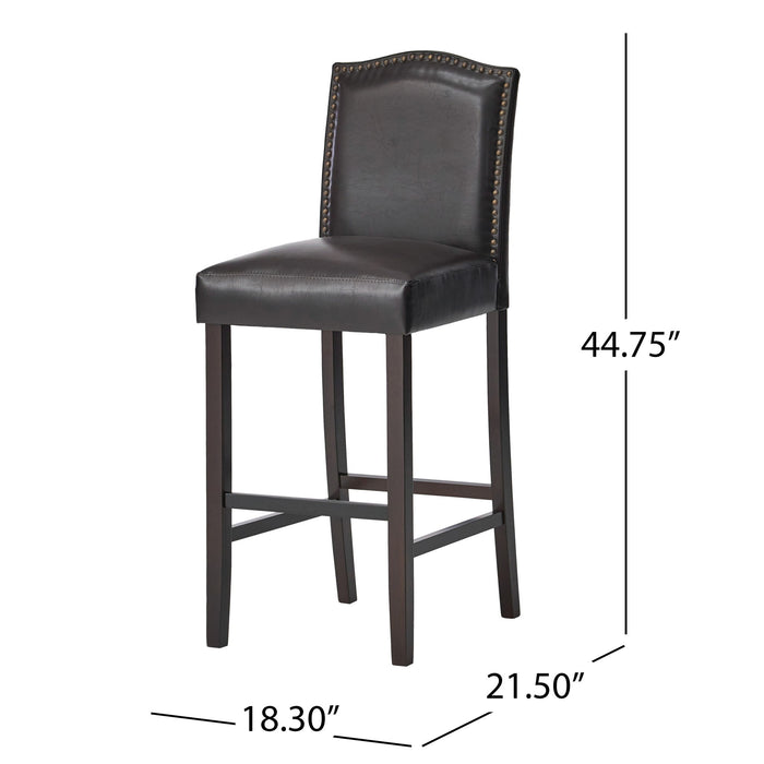 Bar Stools (Set of 2), Upholstered Barstools Armless, Rubber Wood Leg - Brown