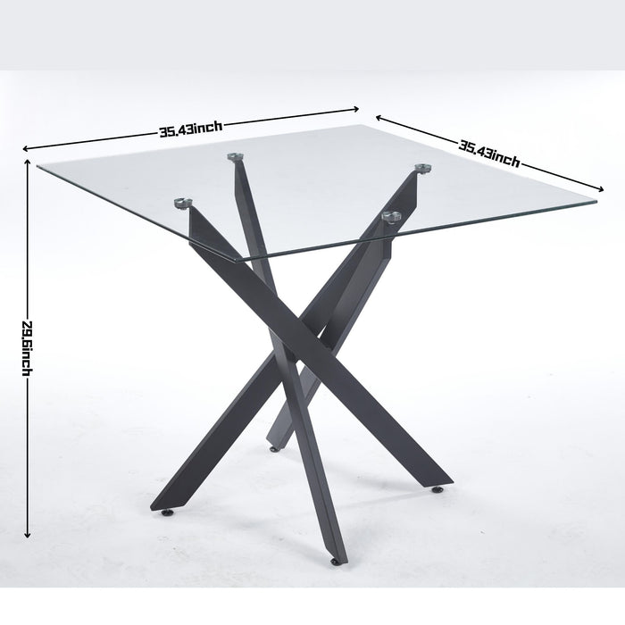 Dining Table With Cross Metal Leg And Tempered Glass, Modern Space Saving Kitchen Table For Living Room Legs, Square Table