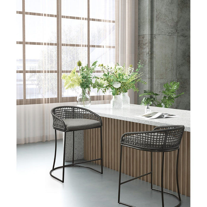 Coastal Woven Counter Stool With Upholstered Seat