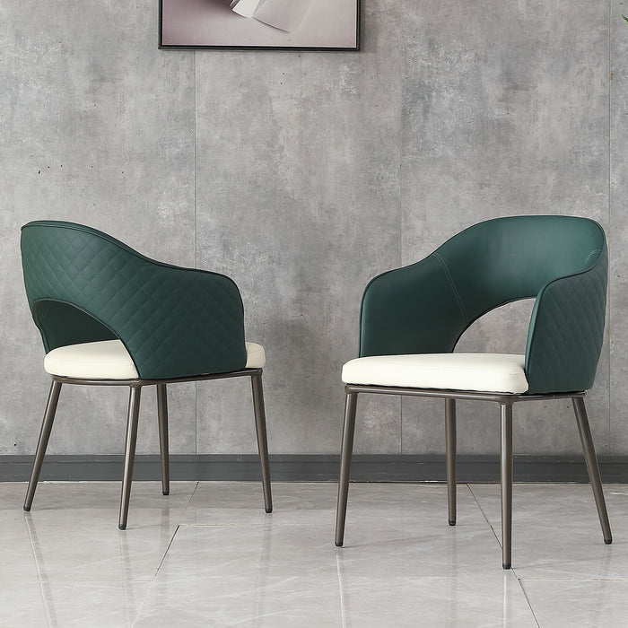 Dining Chairs, Modern Faux Leather Dining Metal Legs (Set of 2) - Green