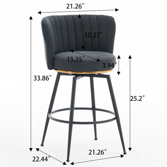 Swivel Bar Stools, High-Back, Adjustable, Upholstered With Elegant Metal Back Accents For Kitchen, Bar, Or Dining Room (Set of 2)