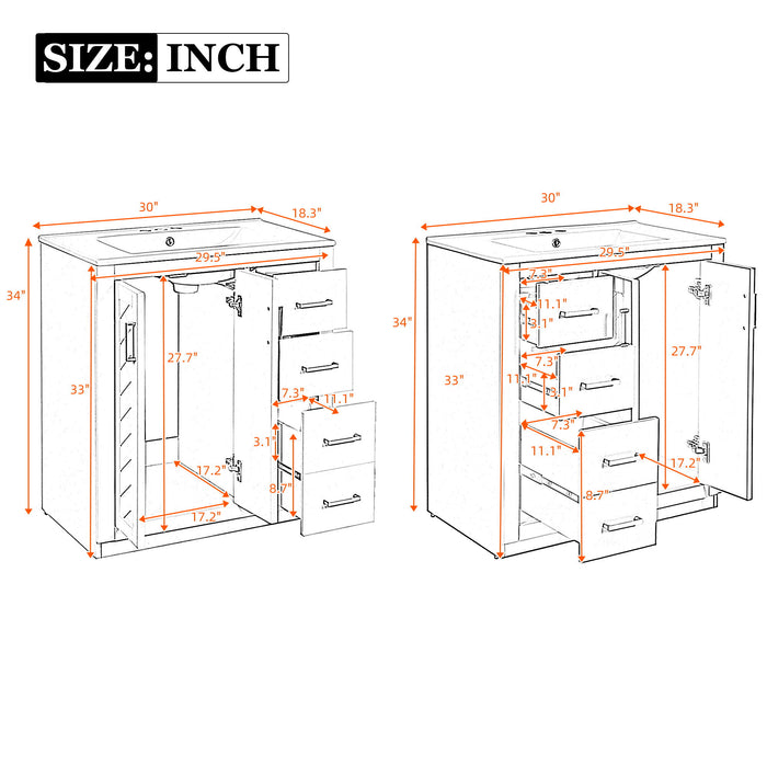 Bathroom Vanity Set With Sink, Storage Cabinet With Drawers & Soft Closing Doors