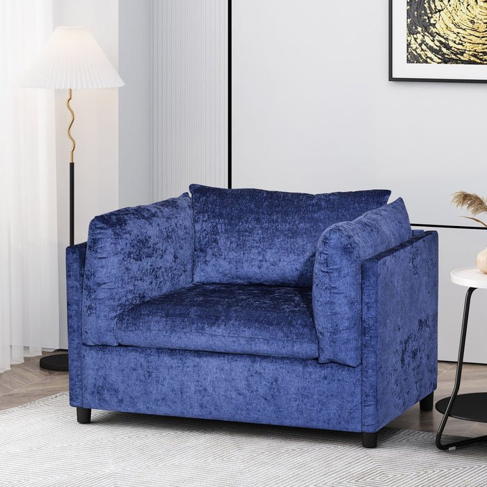 Modern Club Chair With Textured Upholstery And Pillow Accents - Navy Blue