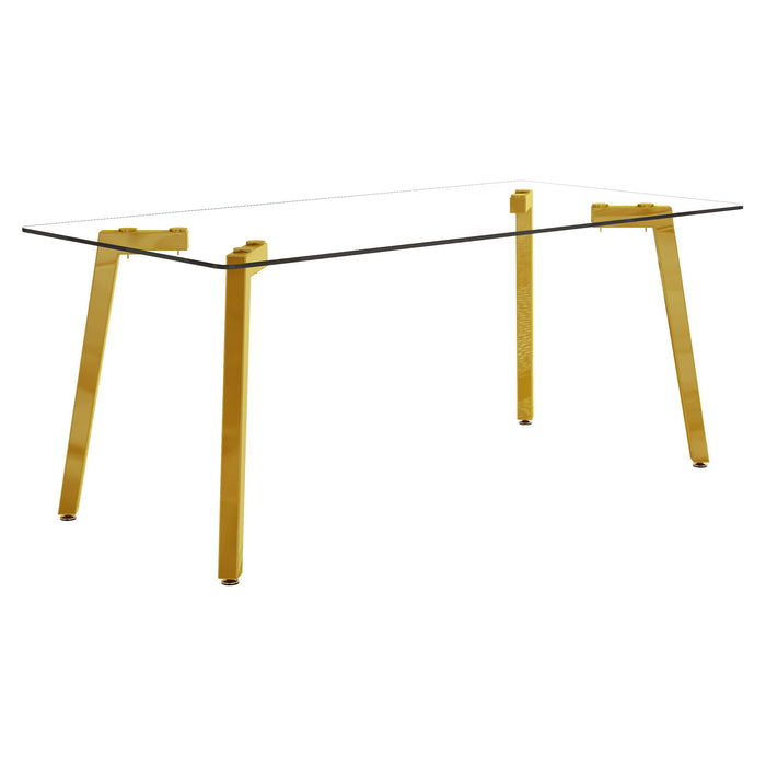 Minimalist Rectangular Dining Table With Transparent Glass Top And Metal Legs