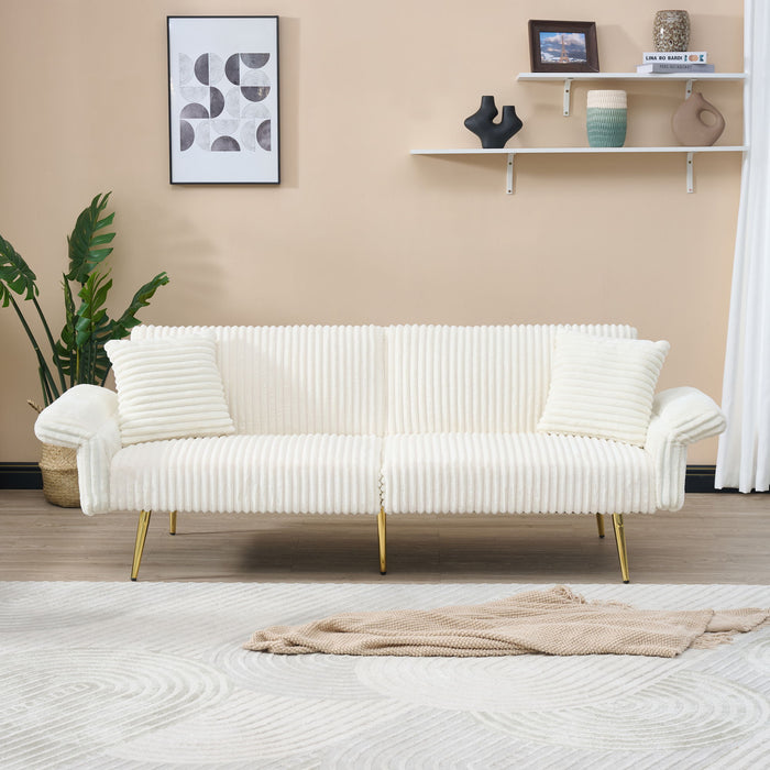 Luxury Corduroy Foldable Double Sofa Bed With Folding Armrests