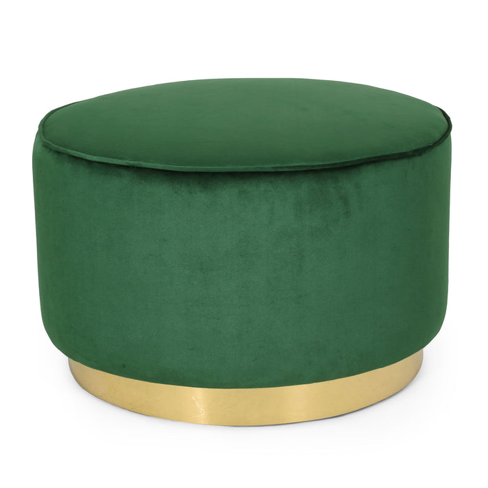 Round Velvet Ottoman, Upholstered Foot Stool For Living Room, Entryway - Emerald