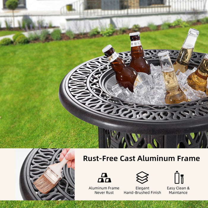 Side Table With Removable Ice Bucket, Hand Brushed Finish, Food Grade Bucket For Indoor & Outdoor Use - Antique Bronze