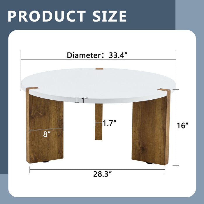 Minimalist Circular Coffee Table With Embedded Leg Design - White / Wood