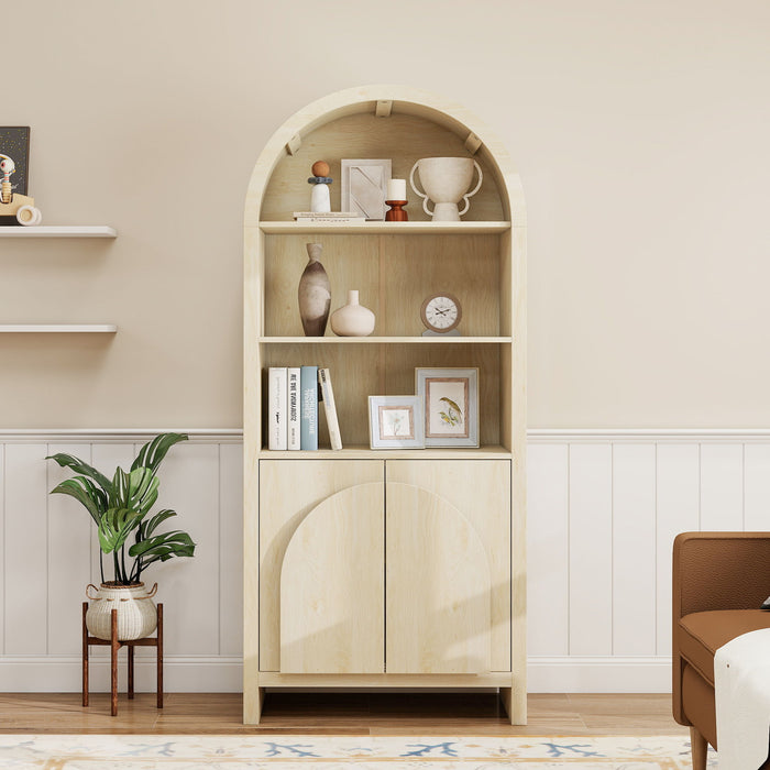 Arched Kitchen Pantry, Modern Farmhouse Wood Kitchen Storage Cabinets, Arched Storage Display Cabinet With Adjustable Shelves, Versatile Cupboard For Kitchen, Dining Room - Natural