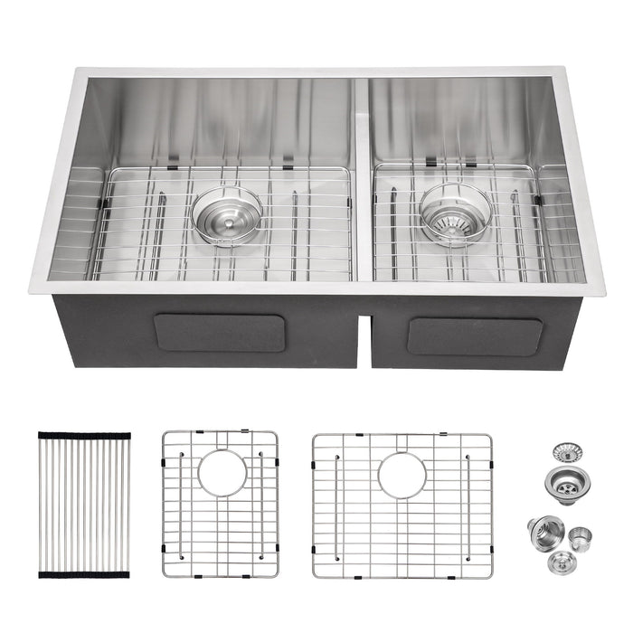 Modern Double Bowl Undermount Kitchen Sink 50 / 50 Design Stainless Steel