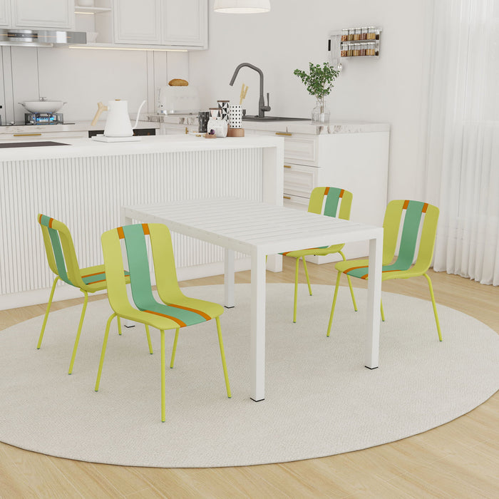 4 Piece Set Of Modern Striped Color- Blocking Single Chairs With Long Table