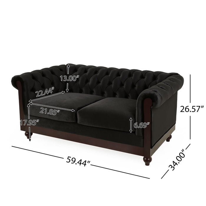 Chesterfield Velvet Loveseat Sofa, 2 Person Rolled Arm Upholstered Couch