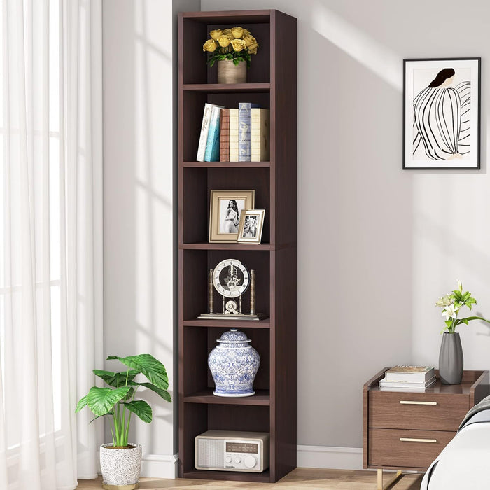 6 Tier Narrow Corner Cube Bookcase Storage, Freestanding Shelf With Open Cubes For Living Room