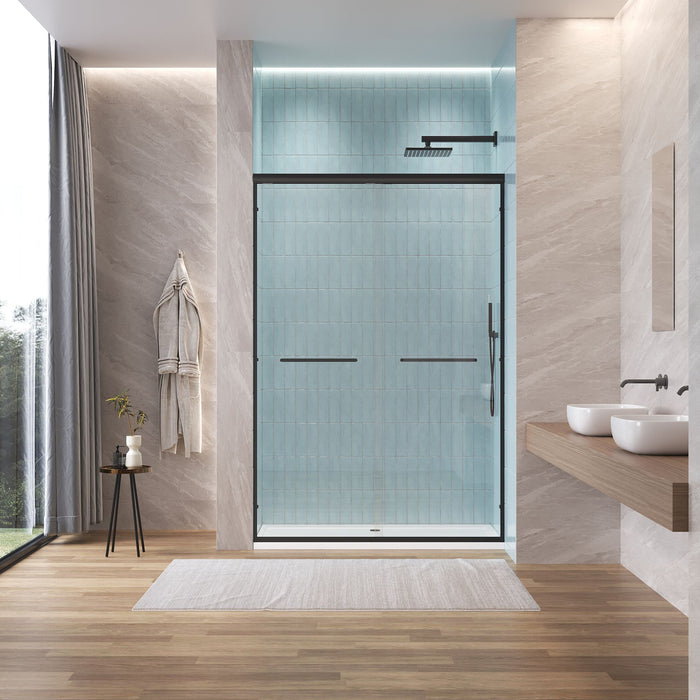 Aluminum Frame Double Double Soft Close Shower Door, Tempered Glass And Dual Stainless Steel Handles