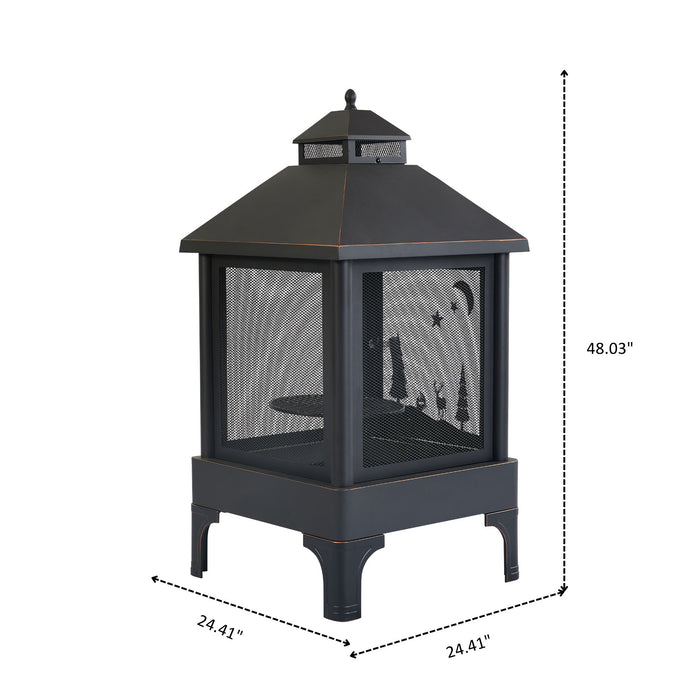 Heavy Duty Garden Metal Outdoor Heating Furnace Fire Pit With Rotating Tray - Black