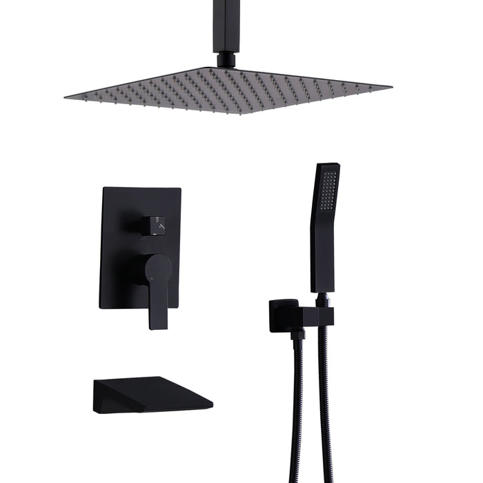 Contemporary Shower System With 12" Rainfall Head And Handheld Spray, Wall Mounted - Matte Black