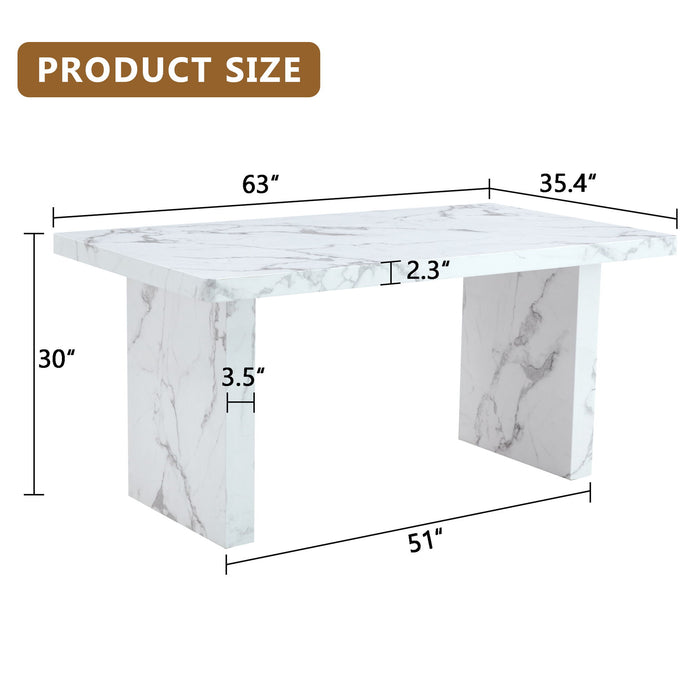 Luxurious Marble Pattern Dining Table With Subtle Elegance And Sturdy Design - White