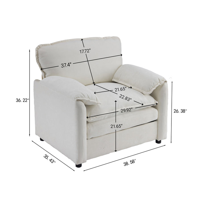 Oversized Reading Armchair With Thick Cushions, High Back Support