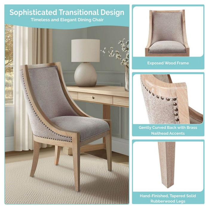 Upholstered Dining Chair With Nailhead Trim - Beige / Natural