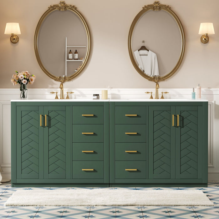 Modern Bathroom Vanity With Ceramic Sink, 6 Drawers & Soft-Close Doors