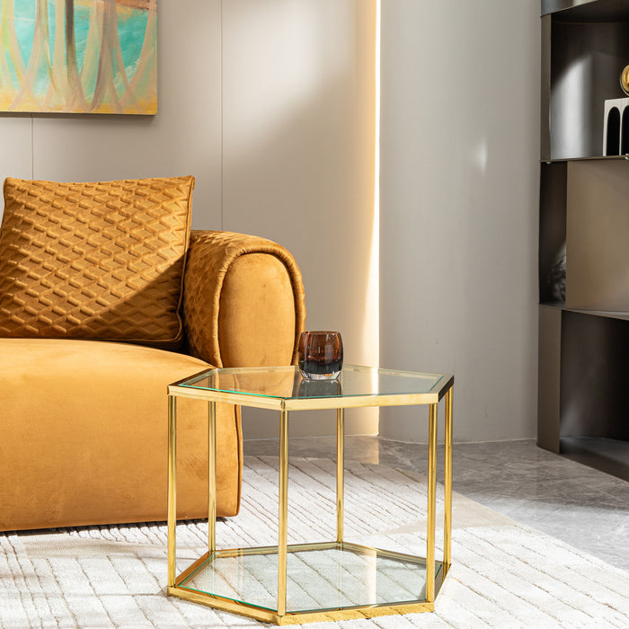 Modern Coffee Table With Double Layer Tempered Glass And Polygonal Design
