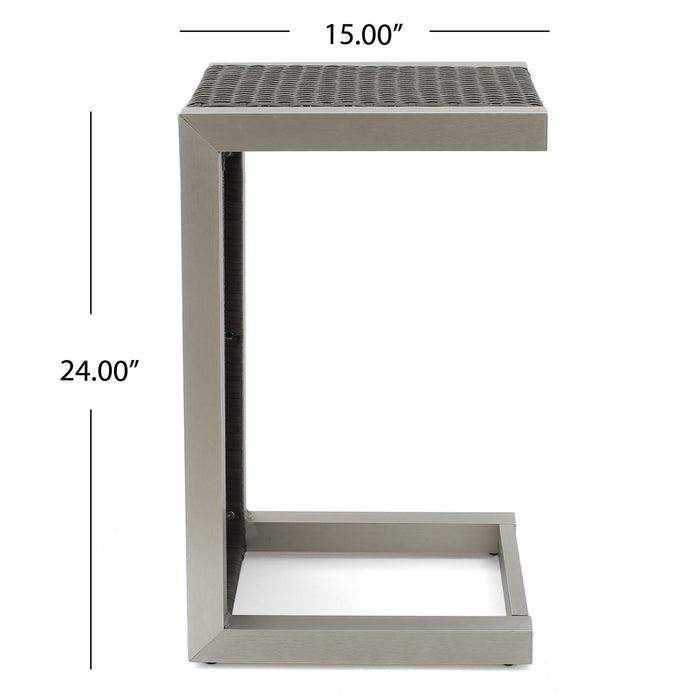 Cape - Coral Wicker C Shaped Table Modern DesignRattan And Aluminum Frame - Brown