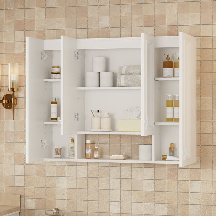 Bathroom Cabinet With 5 Adjustable Shelves, Wall-Mounted Medicine Cabinet, Soft-Closing Hinges, Open Shelving Design - White