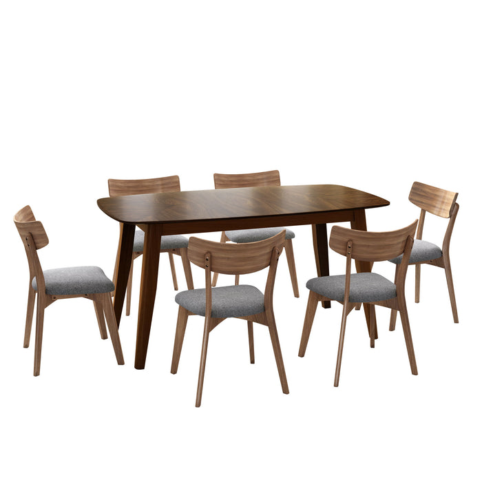7 Piece Mid - Century Dining Set With Upholstered Dining Chairs, Dining Table