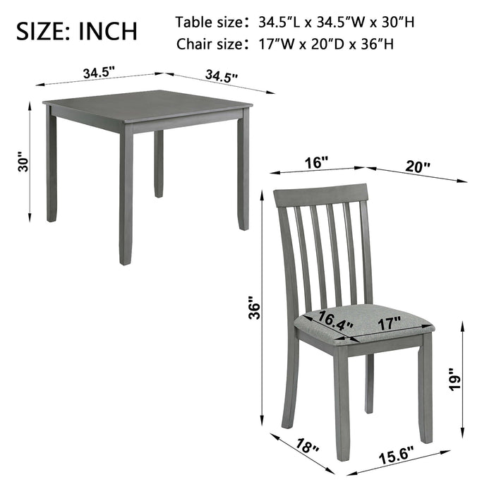 5 Piece Modern Dining Set, Square Wooden Dining Table With 4 Upholstered Chairs For Kitchen, Dining Room - Gray