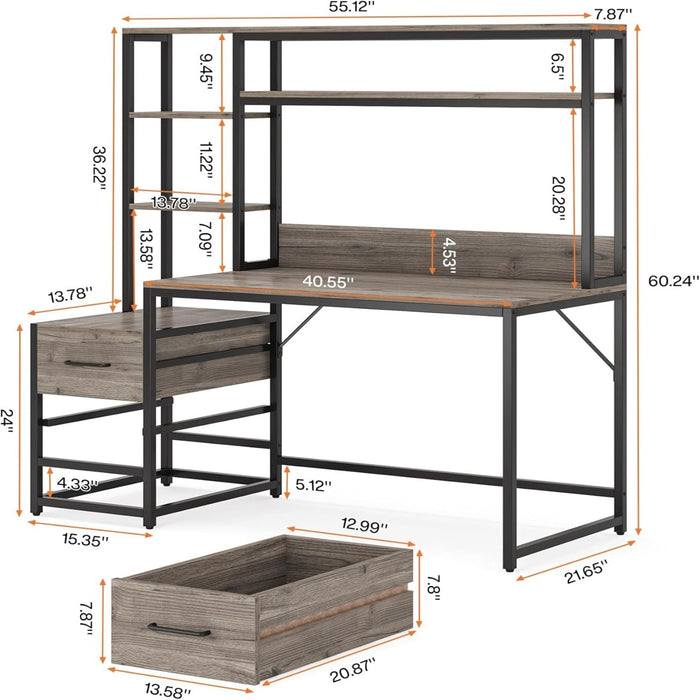 Computer Desk With Hutch, 2 Drawers & Open Shelves
