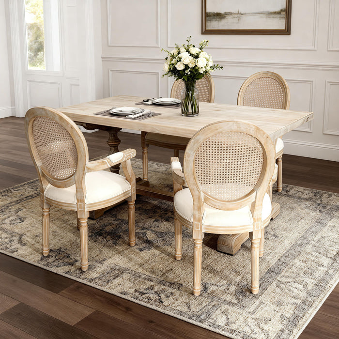 French Vintage Upholstered Fabric Dining Armchair (Set of 2) - Beige
