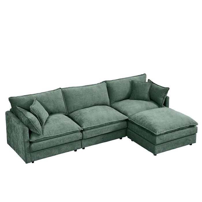 L Shaped Modular Sectional Sofa With Movable Ottoman, 3 Seater Comfortable Seating
