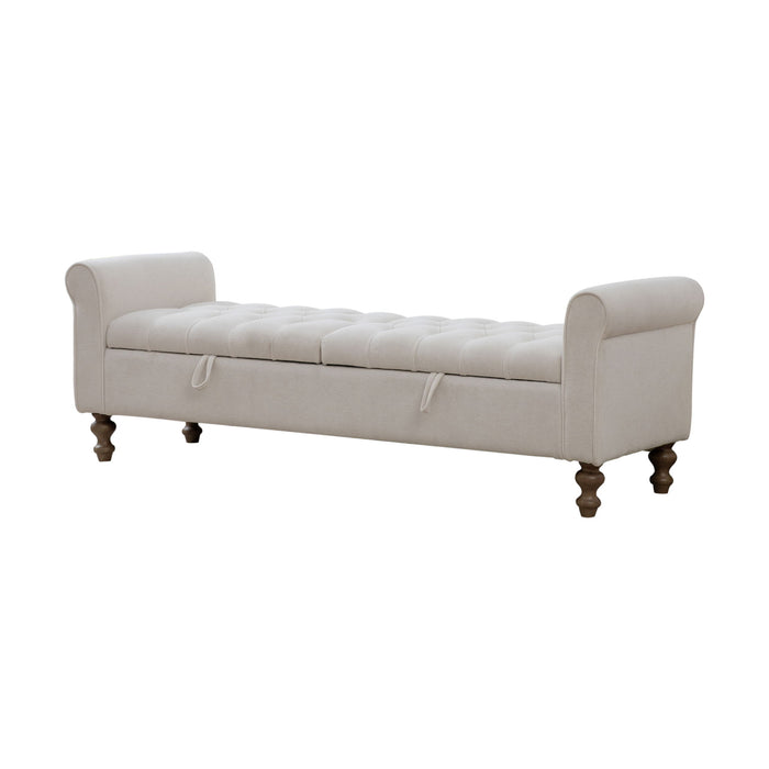 Modern Upholstered Storage Bench With Rolled Armrests]