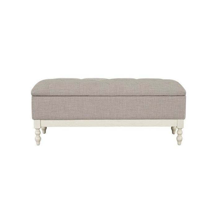 Tufted Storage Bench With Soft Close Lid - Light Gray / Cream
